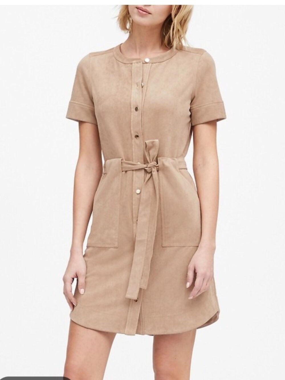 Banana Republic Tan Vegan Suede Shirtdress 8P NWT